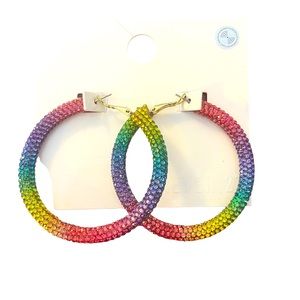Rhinestone Multicolored Medium Hoop Earrings